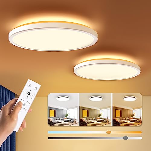 BLNAN Dimmable LED Flush Mount Ceiling Light Fixture with Remote Control, 12Inch 3000K-6500K Light Color Adjustable, Modern Ultra-Thin Ceiling Lamp for Bedroom Kitchen, Wired - color: White 2, size: 12 inches