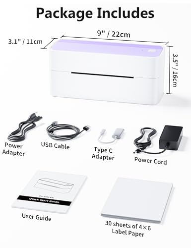 Phomemo Bluetooth Thermal Label Printer, 241BT 4x6 Wireless Label Printer | Shipping Label Printer for Small Business and Shipping Package, Compatible with iPhone, Android, Shopify, USPS, Purple - color: Purple