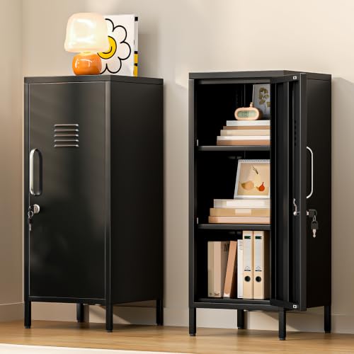 Metal Storage Locker,35.4" H Home Office Storage Lockers for Employees with 1 Locking Door ＆ 2 Adjustable Shelves,File Storage Cabinets forGarage, School, Office, Gym (Black) - color: Black, size: 35.4H-1D