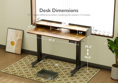 Claiks Standing Desk with Drawers & Wheels, 2 Height Shelf 48" Rustic Brown - color: Rustic Brown, size: 47.2×23.6