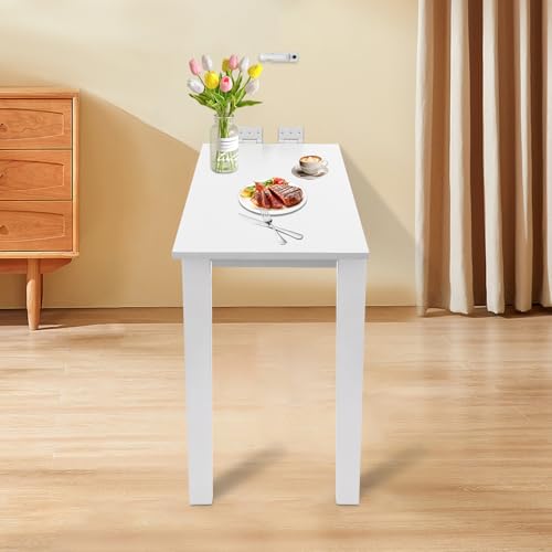 Folding Table Folding Dining Table with 132 Lbs Load Capacity & Spacious Desktop(29.5*15.7 In) Tall Fold Down Dining Desk Wall Mounted Foldable Desk for Study Rooms, Home Offices, Lounges(White) - color: White