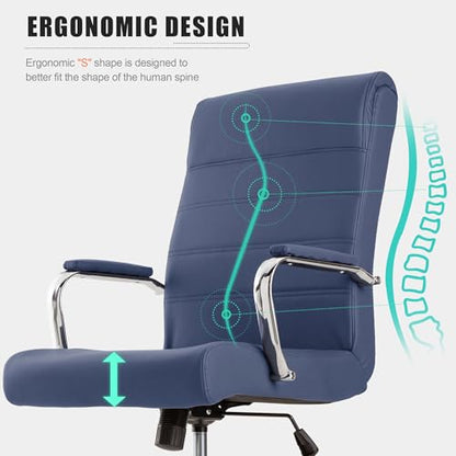 Modern Office Desk Chair, Conference Room Chairs, High Back Ergonomic Home ofiice Chair, Adjustable Height Swivel Executive Computer Chair with Armrest and Padded Seat (Blue) - color: Blue