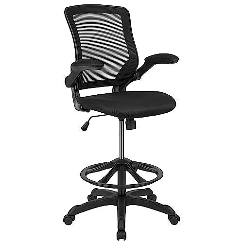 EMMA + OLIVER Mid-Back Black Mesh Drafting Chair - color: Black