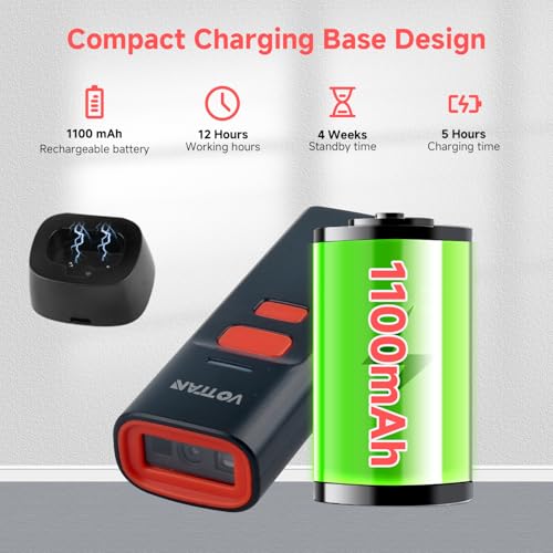 VOTTAN Bluetooth QR Barcode Scanner with Charge Stand, 1D 2D PDF417 UPC Pocket Bar Code Reader, 3-in-1 Rechargeable Automatic Scan Wireless Barcode Scanner for POS, PC, iOS, Android