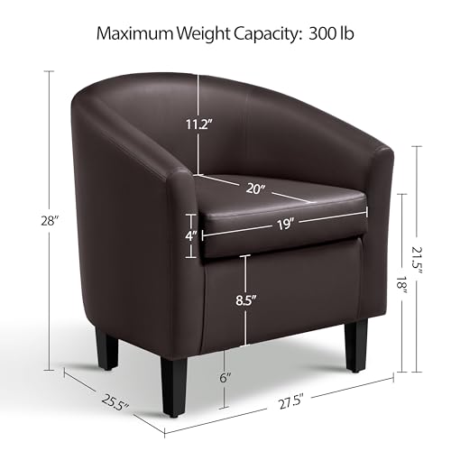 Topeakmart Faux Leather Accent Chair, 300 lb Cap, Espresso | PU Leather Barrel Chairs, U-shaped Backrest, Foam Seat, 18" Seat Height, Solid Wood Legs - color: Espresso, size: Set of 1