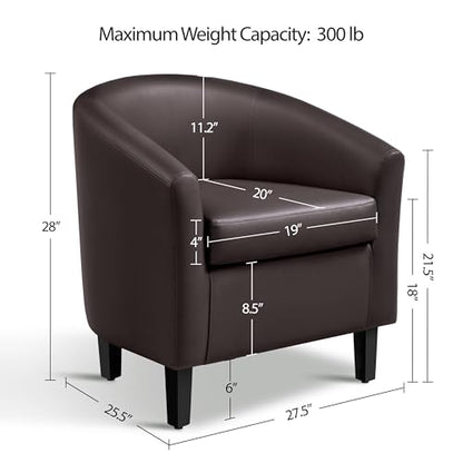 Topeakmart Faux Leather Accent Chair, 300 lb Cap, Espresso | PU Leather Barrel Chairs, U-shaped Backrest, Foam Seat, 18" Seat Height, Solid Wood Legs - color: Espresso, size: Set of 1