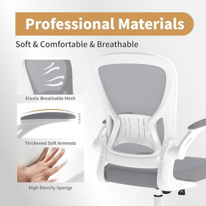 Youhauchair Adjustable Mesh Ergonomic Office Chair Set of 1, Grey | Flip-up Arms, Lumbar Support, Height Adjustable, Swivel, Breathable, Rocking, Mid Back Compurter Chair with Wheels - color: Grey, size: Set of 1