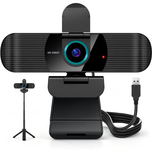 Pro HD 1080p/30fps Webcam with Tripod, External USB Camera for PC/Laptop | Dual noise-cancelling mics | Auto-focus | Wide-angle | Low-light correction | 360° rotation | CMOS sensor | Plug and Play - style: 1080p | 30fps | USB Cable | Tripod Included