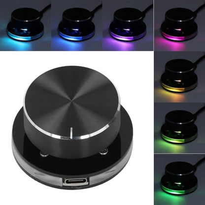 USB Volume Control Knob, Audio Remote Volume Knob with RGB Light and USB C Cable, Rotate Volume Adjustment & One Key Mute Function, Multimedia Controller for Android, PC, Phone