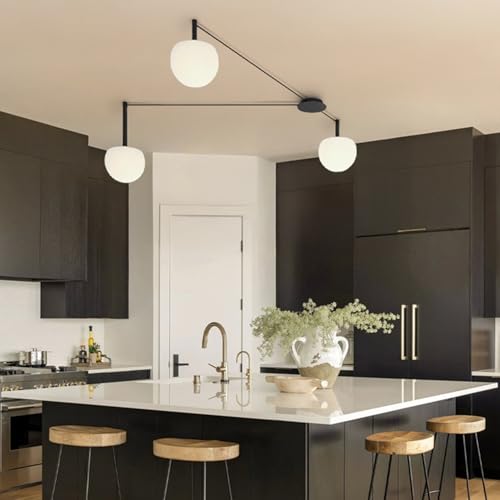3-Light Black Glass semi Embedded Ceiling Light Suitable for Living Rooms, bedrooms, corridors, Dining Rooms, Dining Rooms, Bubble Ball Ceiling Light (DIY Design is Available) - size: 18in (3-Lights)