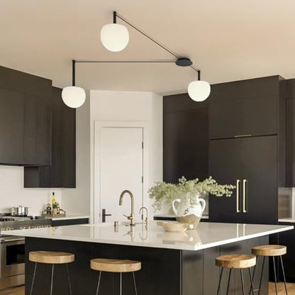 3-Light Black Glass semi Embedded Ceiling Light Suitable for Living Rooms, bedrooms, corridors, Dining Rooms, Dining Rooms, Bubble Ball Ceiling Light (DIY Design is Available) - size: 18in (3-Lights)