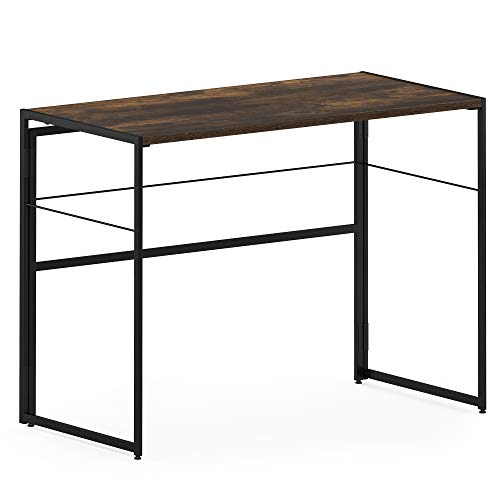 FURINNO Riau No Tool/No Assembly/Folding Metal Frame Computer Desk, Rustic Oak/Black - color: Rustic Oak/Black, size: 39 inches