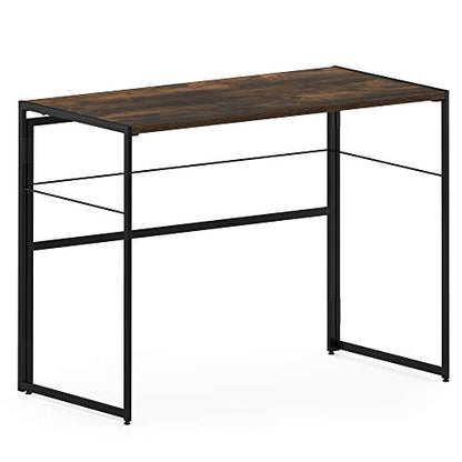 FURINNO Riau No Tool/No Assembly/Folding Metal Frame Computer Desk, Rustic Oak/Black - color: Rustic Oak/Black, size: 39 inches