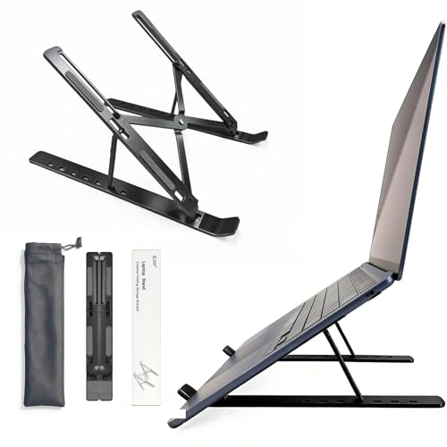 EJAY Laptop Stand for Desk, Aluminum Adjustable Laptop Riser & Ventilated Holder, Foldable Portable Computer Stand for 10-15.6 inch Laptops (Black) - color: Black