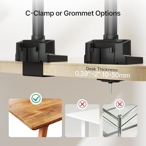 monTEK Triple Monitor Mount for 13"-27" Screens, Max 19.8 lbs Each Arm | Heavy Duty Aluminum Full Motion 3 Monitor Desk Stand, Height Adjustable Swivel Tilt Bracket, Clamp & Grommet Mounting