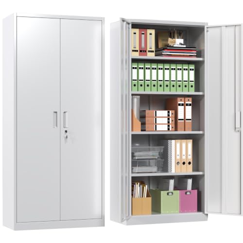 71" H Metal Garage Storage Cabinet,Lockable Steel File Cabinet with 4 Adjustable Shelves,Assembly Required, Warehouse,Office,Home, White - color: White, size: 15.75" × 31.50" W × 70.87" H.