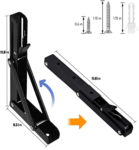 Folding Shelf Brackets - 12 Inch 6 Packs Heavy Duty Metal Collapsible Wall Mounted Bracket, Space Saving for Bench Table - size: 12 Inch- 6 Packs