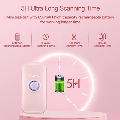 Eyoyo Portable Mini 1D Bluetooth Barcode Scanner Wireless, Pink | 3-in-1 Bluetooth&USB Wired&2.4G Wireless, UPC Bar Code Reader Scanning, Work with Windows, Android, iOS, Tablets or Computers - color: Pink