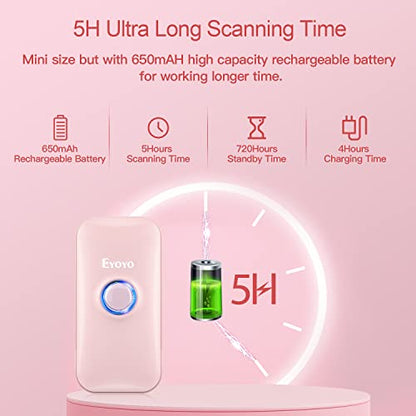 Eyoyo Portable Mini 1D Bluetooth Barcode Scanner Wireless, Pink | 3-in-1 Bluetooth&USB Wired&2.4G Wireless, UPC Bar Code Reader Scanning, Work with Windows, Android, iOS, Tablets or Computers - color: Pink