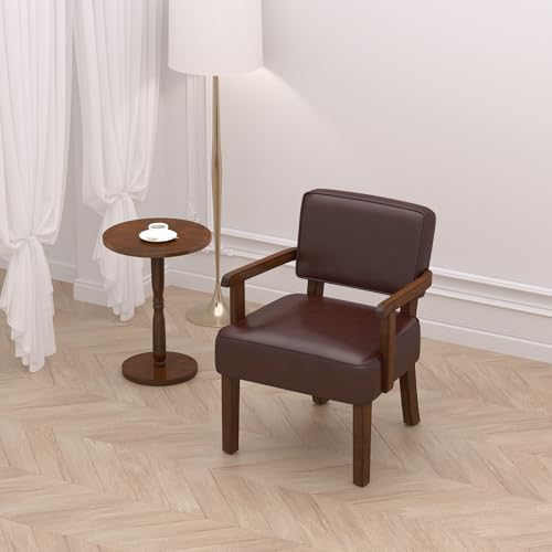 FAGAGA Faux Leather Accent Chair, Mid Century Armchair with Wood Frame | Living Room Chairs with Soft Thicken Cushion,Comfy Reading Chair for Bedroom,Waiting Room,Home Office,Easy Assembly,Cherry - color: Faux Leather Cherry, size: One Chair