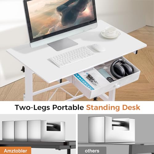 GTPLAYER Small Standing Desk Adjustable Height Small Computer Desk Mobile Portable Rolling Laptop Table with Wheels 32" Computer Workstation Sit Stand Desks Portable Standing Table Treadmill desks - color: Carbon Fiber White