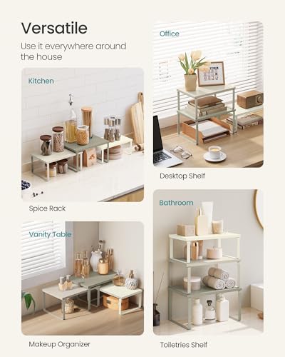 SONGMICS Cabinet Organizer Shelf, Set of 3 Spice Rack, Kitchen Storage | Kitchen Counter Shelves, Kitchen Storage, Spice Rack, Summer Sand, BYSTRO Collection UKCS220K01 - color: Sand Beige