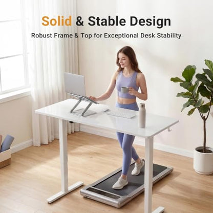 YDN Glass Standing Desk with Drawers 48x24 Inch Super White - color: Super White, size: 48 Inch