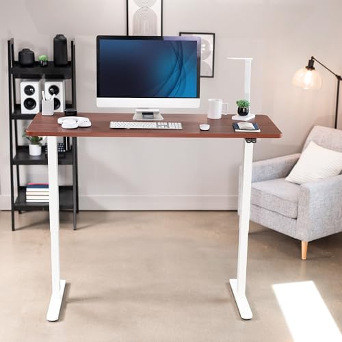VIVO Dark Walnut 60 x 24 in Standing Desk, DESK-KIT-W06D - color: Dark Walnut Top / White Frame, size: 60 x 24 inch