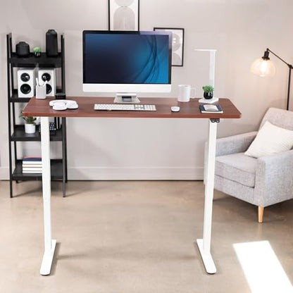 VIVO Dark Walnut 60 x 24 in Standing Desk, DESK-KIT-W06D - color: Dark Walnut Top / White Frame, size: 60 x 24 inch