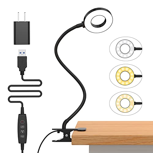 iZELL Desk Lamp, [3 Color Modes & 10 Brightness] LED Reading Light with Clamp, Silicone Flexible Arm Book Light for Kids Reading Book in Bed at Night Clip on Table, Headboard, Dorm - 15.8‘’ Black - size: 15.8'' Black