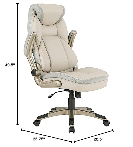 Office Star ECH Series Executive Bonded Leather Office Chair with Lumbar Support and Padded Height Adjustable Arms, Taupe with Cocoa Coated Nylon Base - color: Taupe With Cocoa Coated Nylon Base