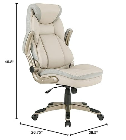 Office Star ECH Series Executive Bonded Leather Office Chair with Lumbar Support and Padded Height Adjustable Arms, Taupe with Cocoa Coated Nylon Base - color: Taupe With Cocoa Coated Nylon Base