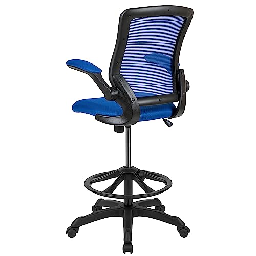 EMMA + OLIVER Mid-Back Blue Mesh Drafting Chair - color: Blue