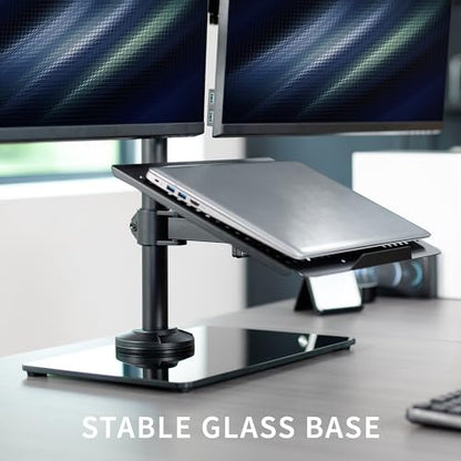 VIVO Freestanding Dual Computer Monitor and Laptop Combo Desk Stand with Glass Base, Fits up to 32 inch Monitors and 17 inch Laptops, Black, STAND-V003FGL - style: Laptop + 2 Monitors