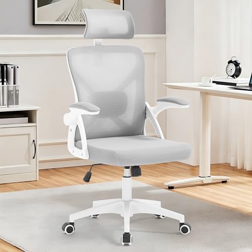 400 Lbs Mesh Ergonomic Office Chair, High Back with Lumbar & Headrest for Home Office - color: Grey