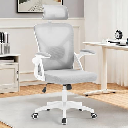 400 Lbs Mesh Ergonomic Office Chair, High Back with Lumbar & Headrest for Home Office - color: Grey