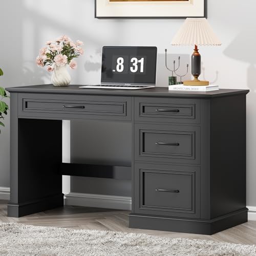 Farmhouse 47" Workstation Computer Desk with Drawers, Pure Black | Executive Desk, Computer Desk with File Drawer and Charging Station for Home Office, Study. - color: Pure Black, size: With Charging Station