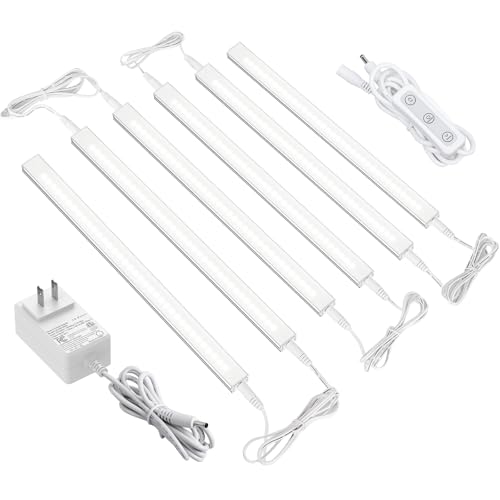 ASOKO Dimmable Under Cabinet Lighting for Kitchen - 6 Pcs 12 inches Linkable Counter Light Bars, Led Closet Light Daylight White 4500K,DC24V 1360Lumens,20W Led Shelf Lighting (ETL Plug) - color: Daylight White 4500K, size: Manual switch-6 pack