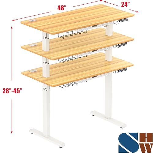 SHW 48-Inch Electric Height Adjustable Standing Desk w/Drawer, Oak - color: Oak, size: 48-Inch