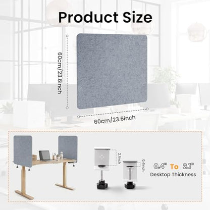 2-Pack Felt Desk Dividers, Clamp-On Panels, 24 x 24 Inch, Light Gray - color: Light Gray, size: 24×24 in (2pcs)