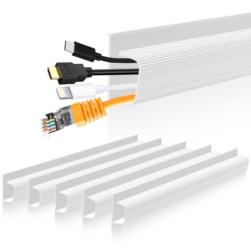 J Channel Cable Management Under Desk, 96" Adhesive Cord Cover, White - color: white