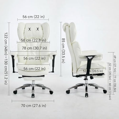 Big & Tall Office Chair, 400lbs Executive Chair with Footrest, White - color: White