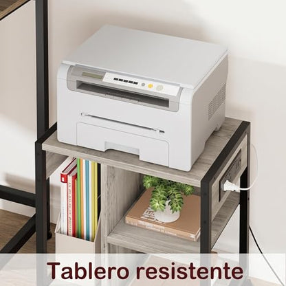 Garvee 3-Tier Printer Stand, Rolling Under Desk Printer Cart with Lockable Wheels, Industrial Mobile Printer Table with Power Outlets, USB Ports & Paper Storage Shelf for Home, Office, Retro Gray - color: Retro Gray