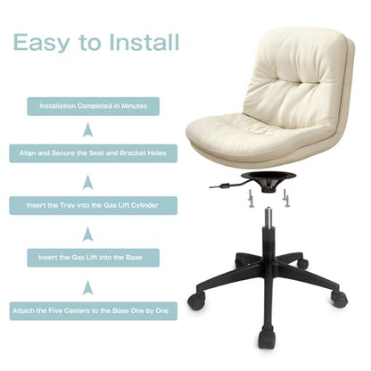 Armless Office Chair, Ergonomic Small Desk Chair with Padded Cushion & Lumbar Support, Height Adjustable 360° Swivel Rolling Task Chair with Wheels for Home Office, Vanity, Beige