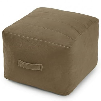 MeMoreCool Square Stuffed Pouf Ottoman Foot Rest, Floor Pouf Foot Stool with Foam Chunk Filling, Soft Stuffed Ottoman Footrest for Living Room, Light Coffee - color: Striped Light Coffee