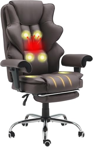 HOMREST Heated Massage Executive Office Chair with Foot Rest,Brown - color: Brown