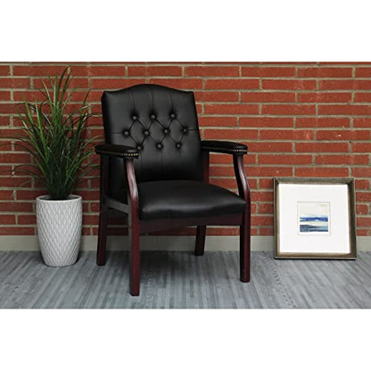 Black Leather Office Chairs Set of 2 -Ergonomic Executive Guest Chairs for Reception, Multi-Scene Use (Waiting Room, Meeting, Conference, Lobby, Conference, Church) High Back No Wheels with Arm Design - color: 2 Unit