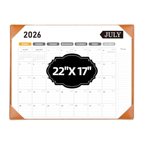 Desk Calendar 2026-2027, 22 x 17, Jun. 2026-Dec. 2027, PU Leather Backing - color: Brown