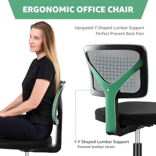 Armless Mesh Office Chair, Ergonomic Low Back Deskchair, Adjustable Rolling Task Computer Swivelchairs for Small Spaces Home Bedroom Study, Black - color: Black
