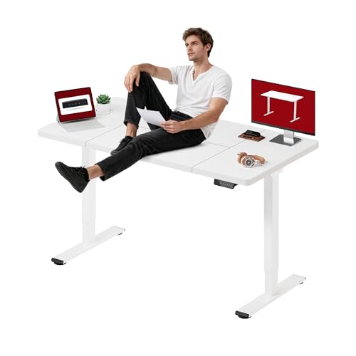 SANODESK Dual Motor 63''x 28'' Large Height Adjustable Standing Desk | Sit Stand Desk with Splice Board for Home Office, Ergonomic Computer Workstation, Study & Gaming, White Frame/White Top - color: White Frame+ White Top, size: 63x28